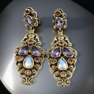Nicky Butler Sterling Silver Gold Plated Chandelier Earrings Amethyst Moonstone